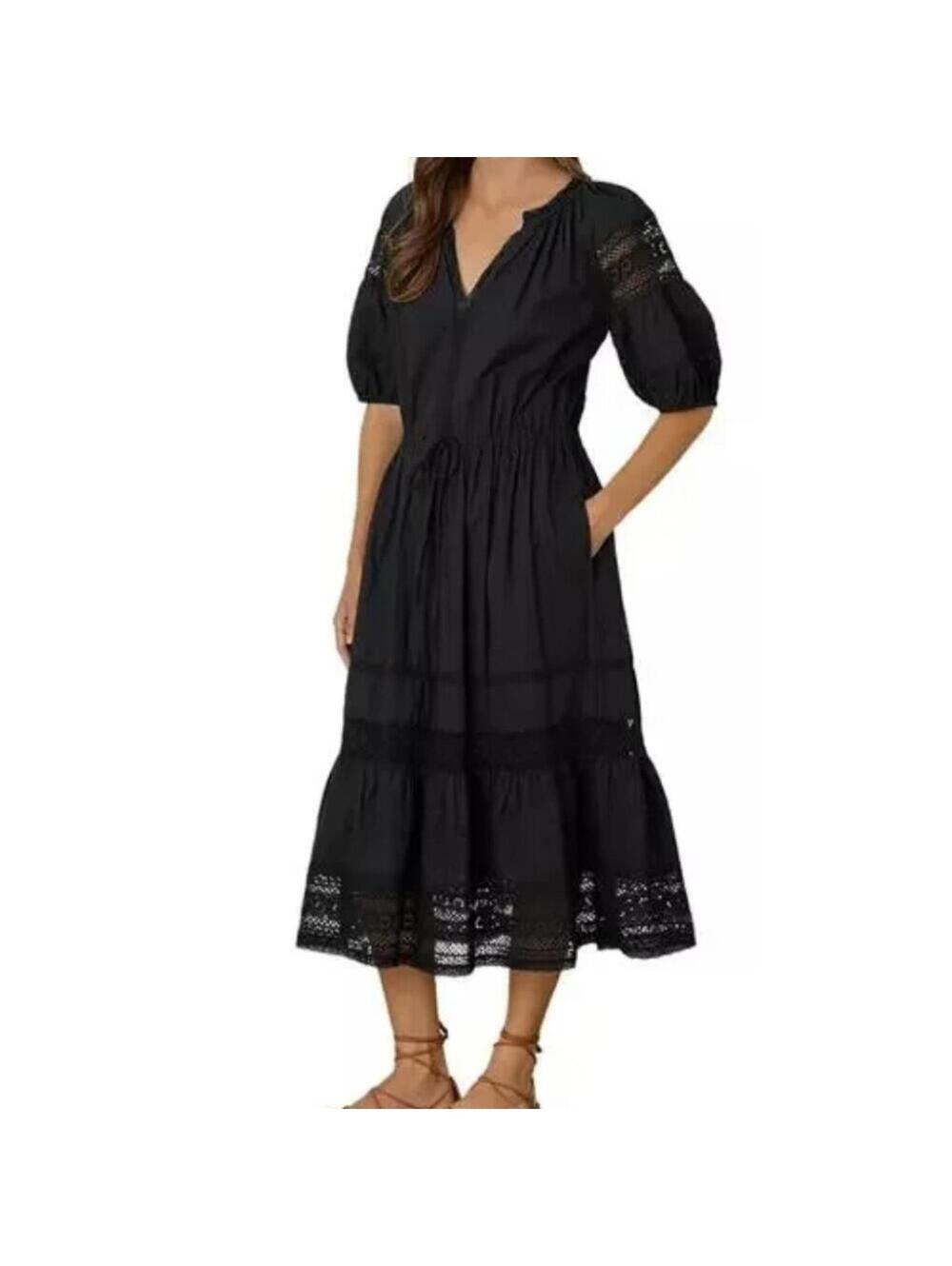 Velvet by Graham & Spencer Andy Short Sleeved Cotton Midi Dress Black S $239
